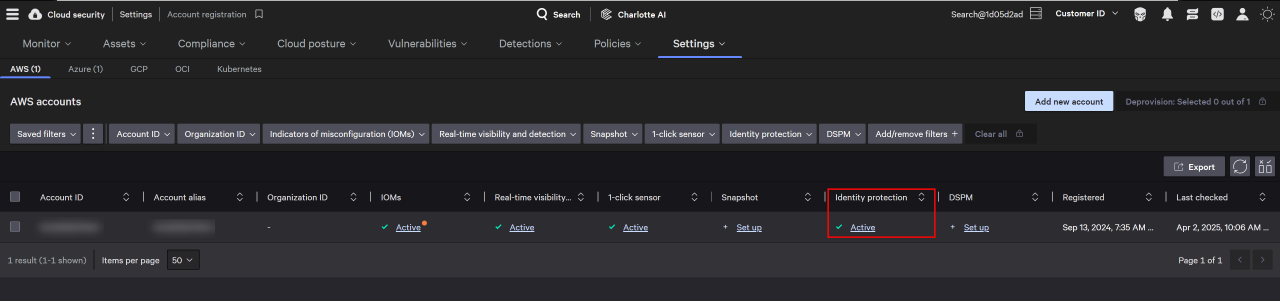 Figure 5. Identify identity protection is active in Falcon Cloud Security