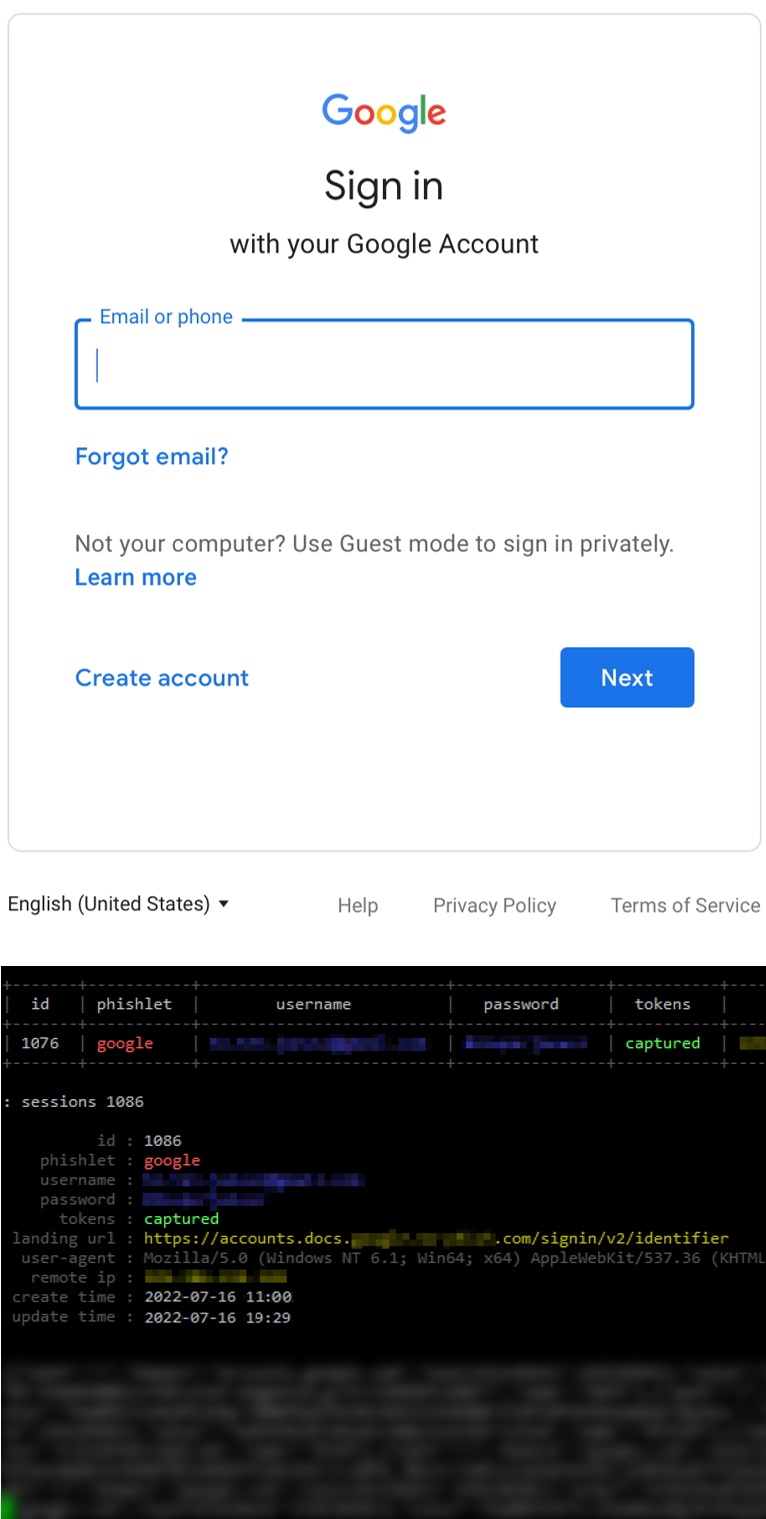 Figure 2. Adversaries can hunt credentials through a fake Google authentication page 